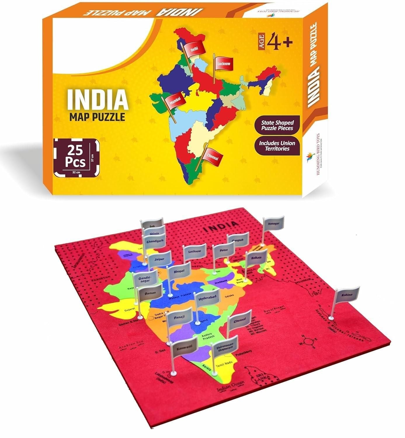 Jigsaw Puzzle Indian Map with State Capitals and Flag Educational Learning for Kids