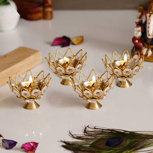 Lotus Shape Crystal Tea Light Holder (Set of 4)