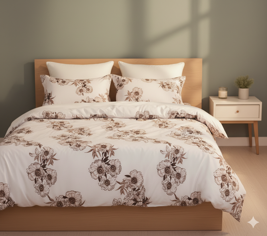 Cotton Floral Bedding Luxury Set, Super King Size with 2 Pillow Covers