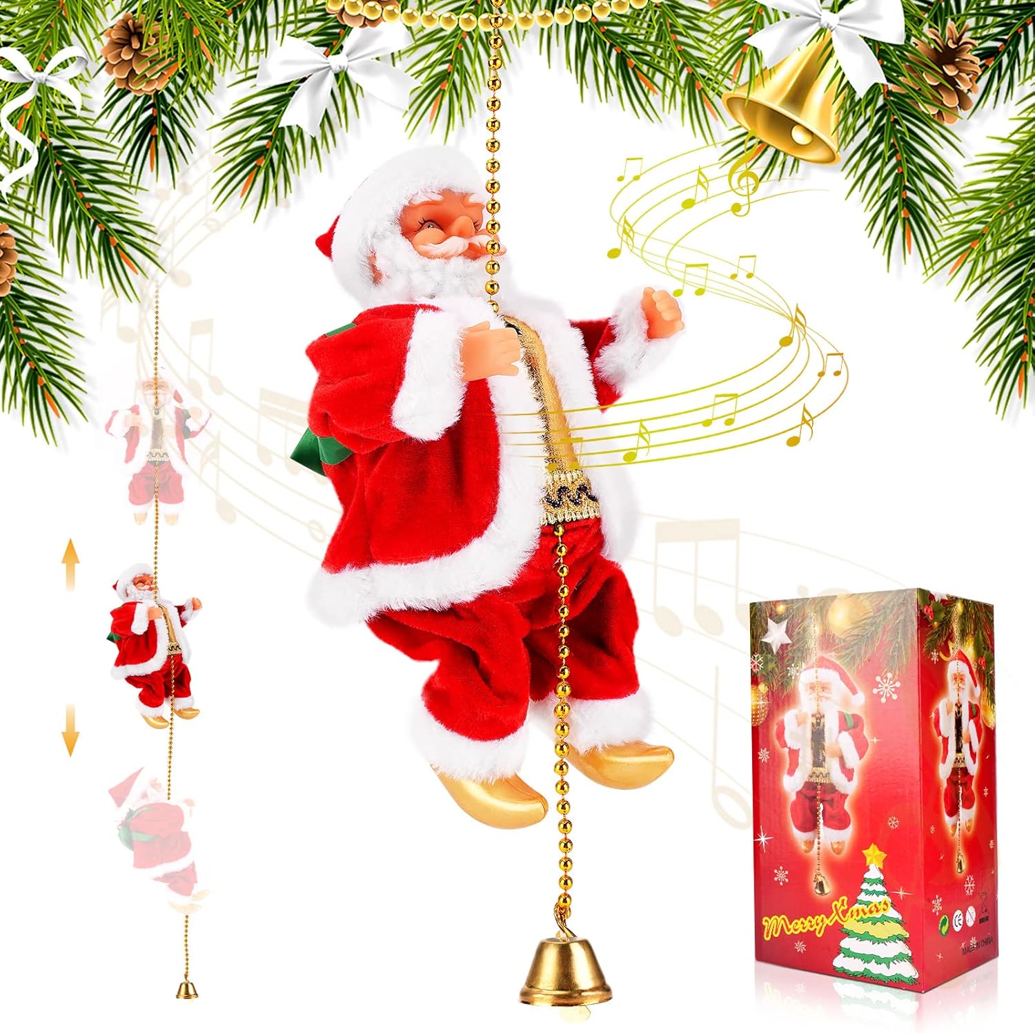 Climbing Santa Animated Christmas Ornament – Hanging Xmas Decoration