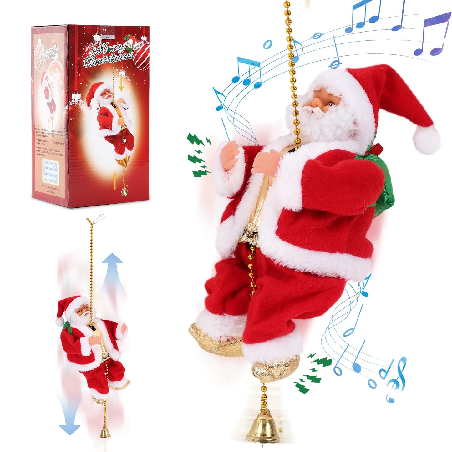 Climbing Santa Animated Christmas Ornament – Hanging Xmas Decoration